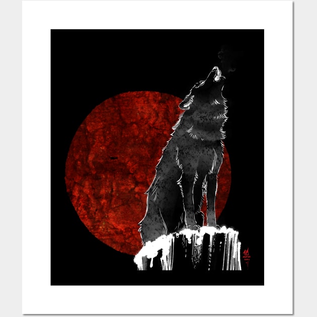 Wolf Red Moon Wall Art by Valentina Wings